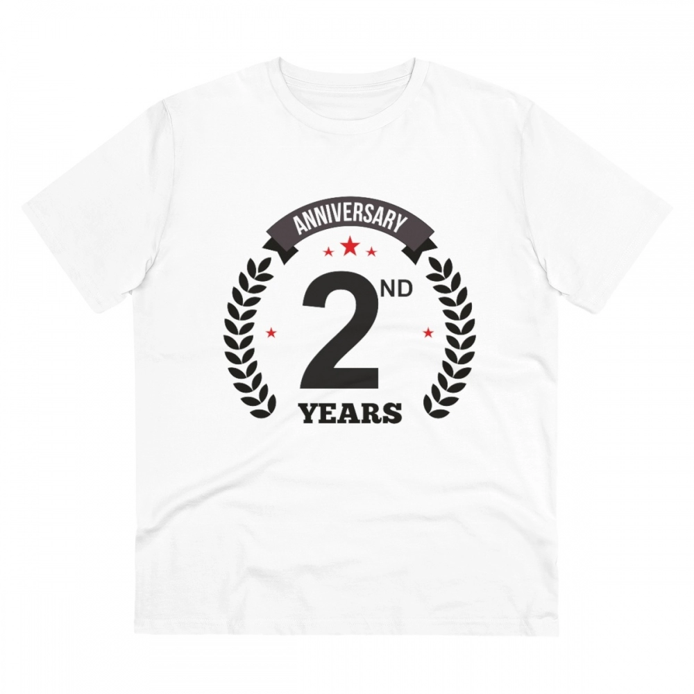 Generic Men's PC Cotton 2nd Anniversary Printed T Shirt (Color: White, Thread Count: 180GSM)