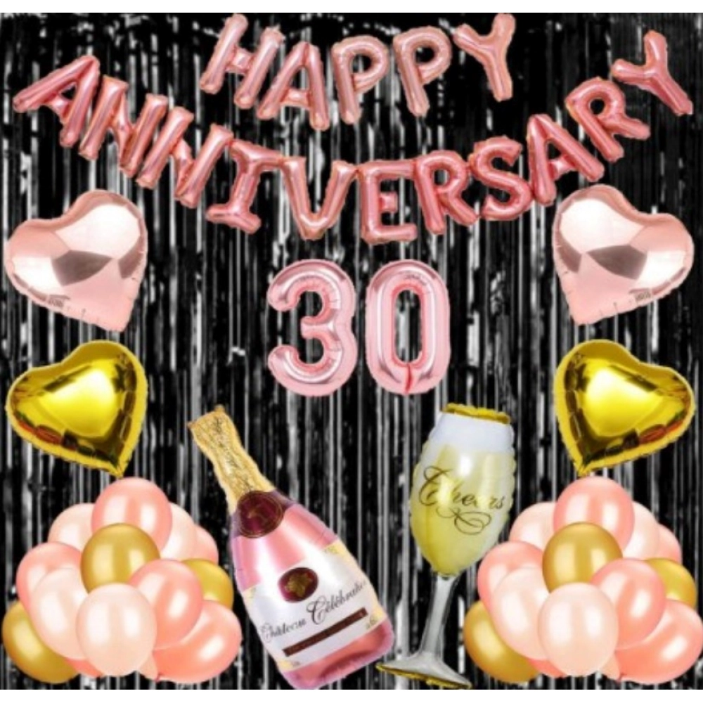 Generic 30Th Anniversary Rose Gold Foil Balloons With Happy Decoration Items Set (Rose Gold)