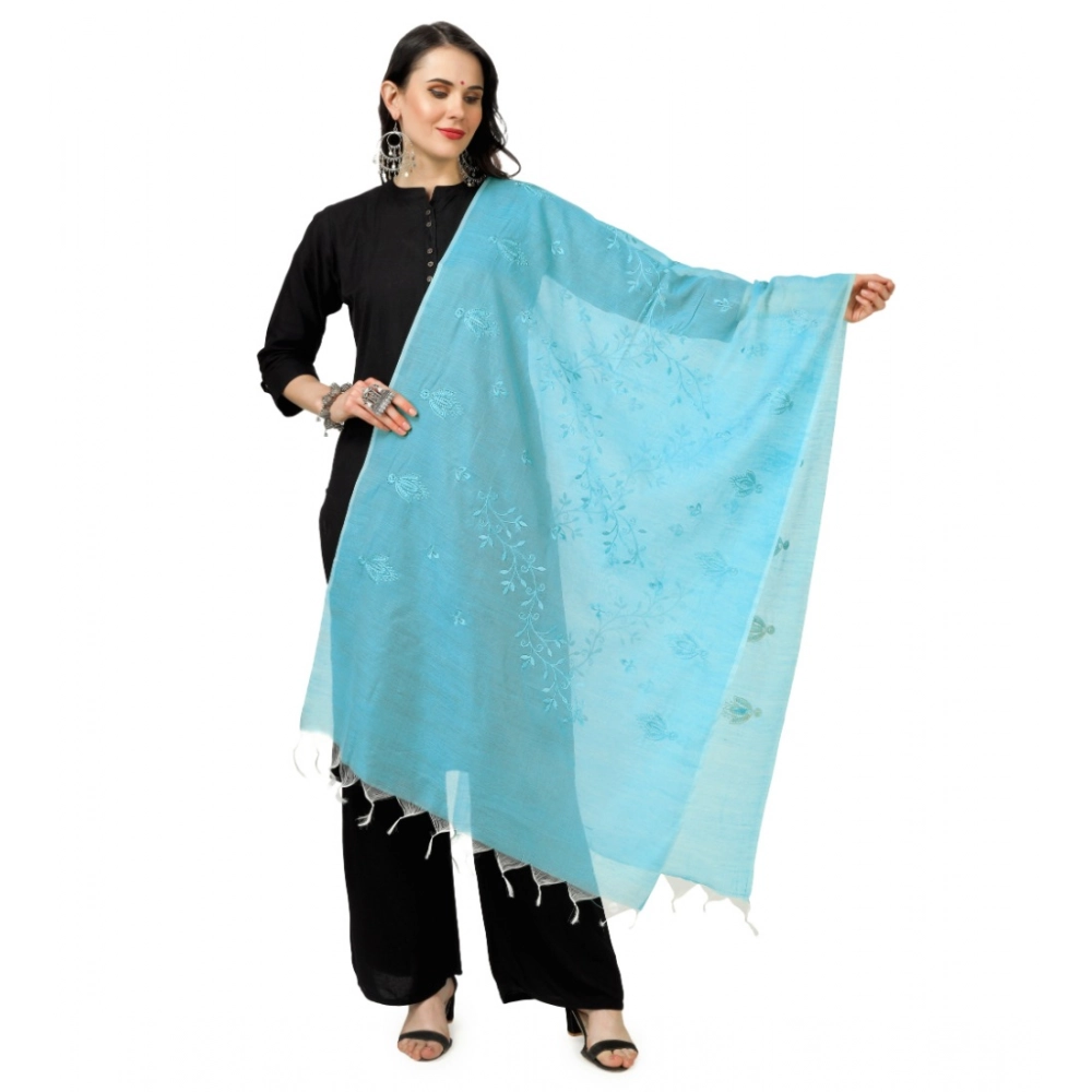 Generic Women's Cotton Embroidered Dupatta (Aqua Blue, Length:Â 2.25 to 2.50 Mtr)