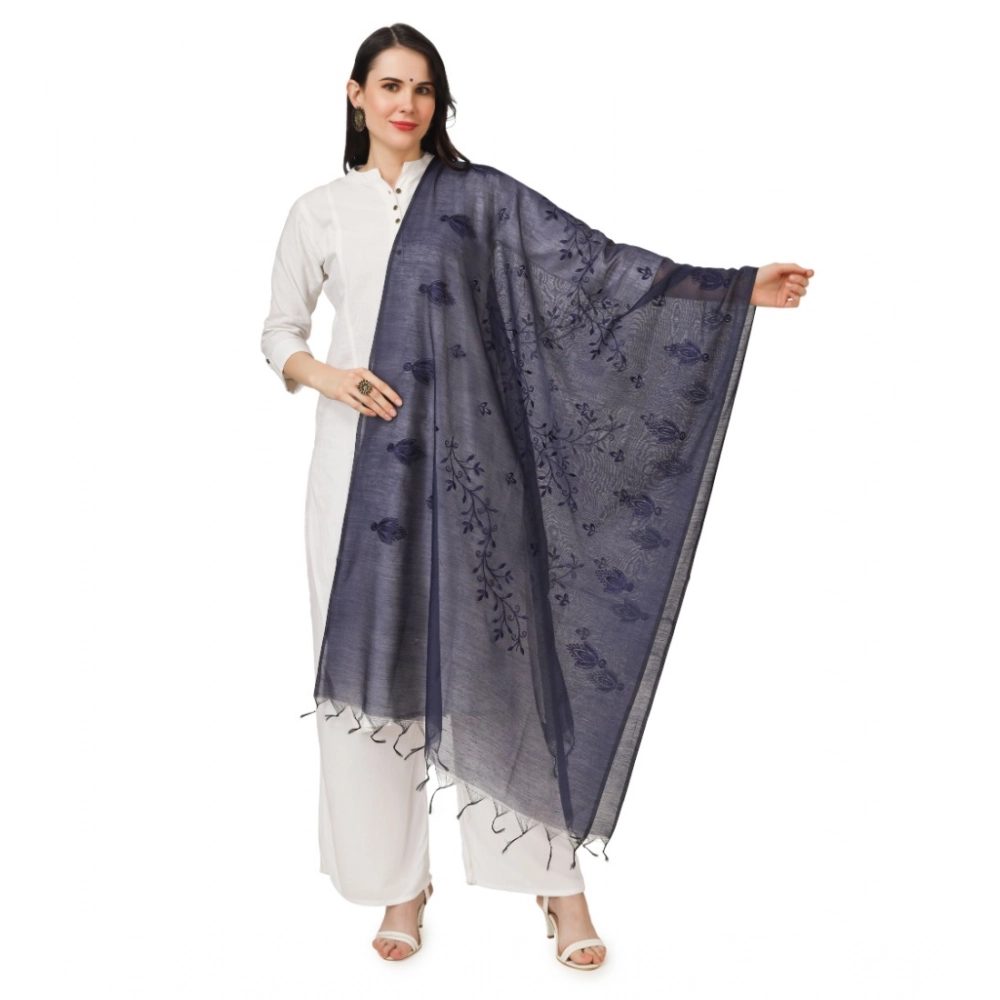 Generic Women's Cotton Embroidered Dupatta (Dark Blue, Length:Â 2.25 to 2.50 Mtr)
