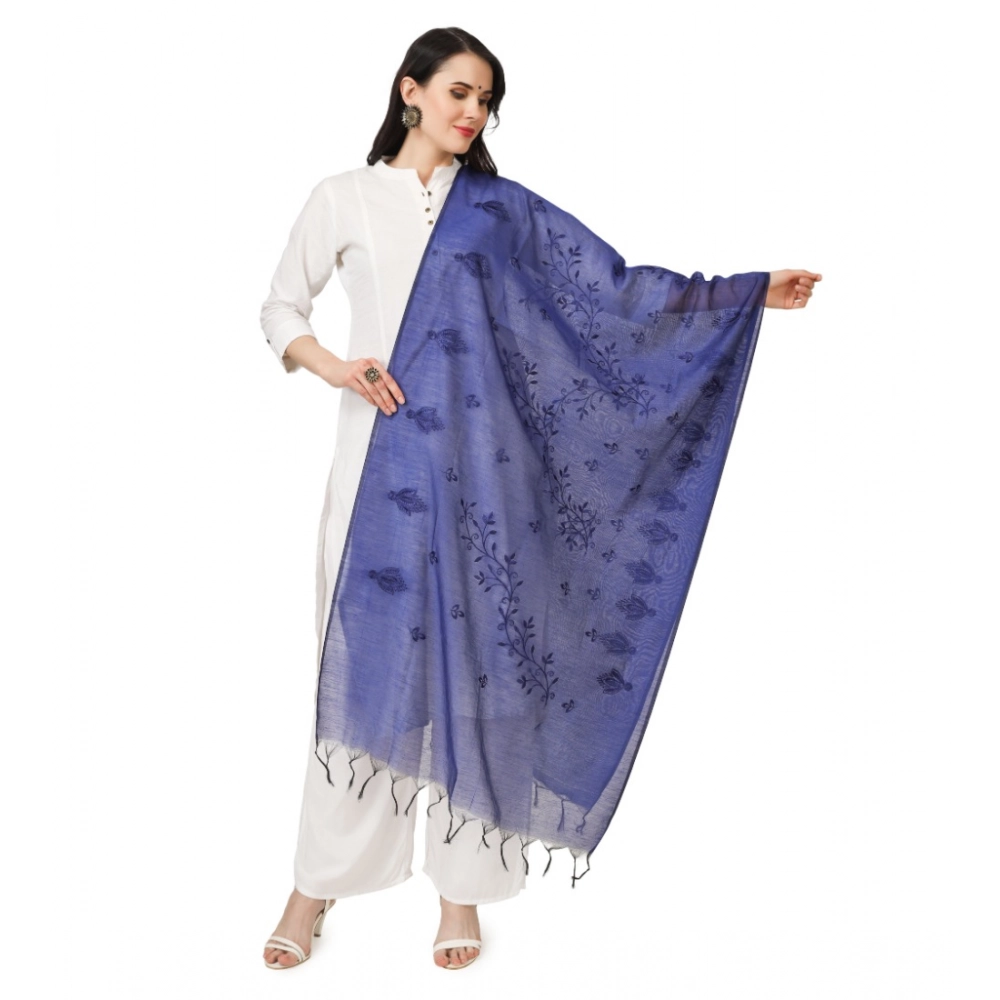 Generic Women's Cotton Embroidered Dupatta (Blue, Length:Â 2.25 to 2.50 Mtr)