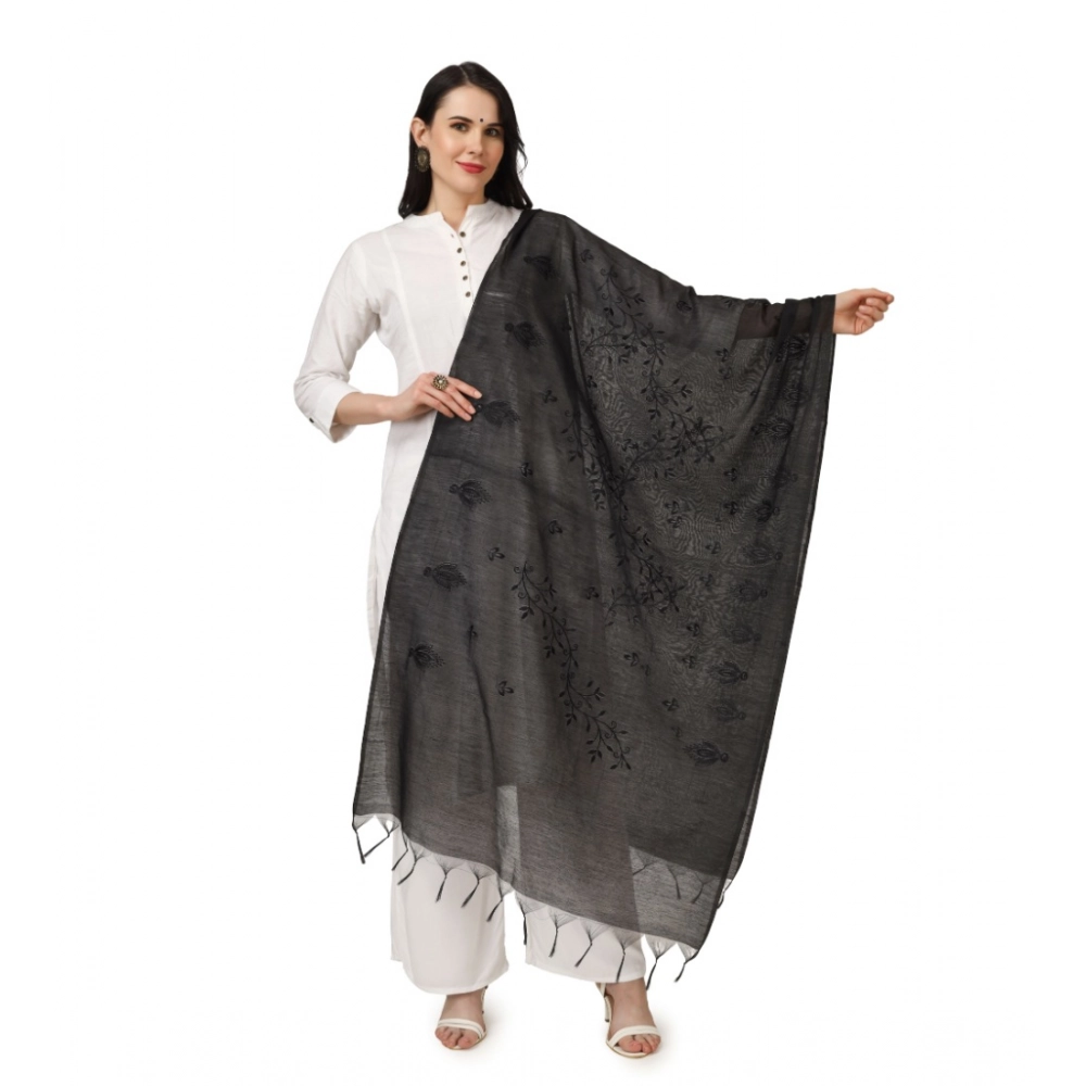 Generic Women's Cotton Embroidered Dupatta (Black, Length:Â 2.25 to 2.50 Mtr)