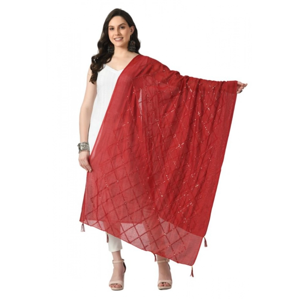 Generic Women's Chanderi Self Design Dupatta (Maroon, Length:Â Free Size)