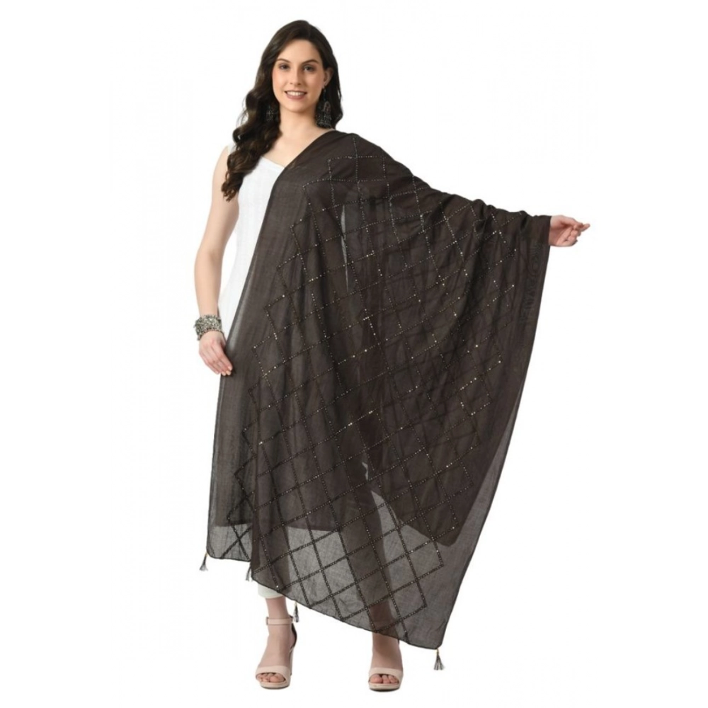 Generic Women's Chanderi Self Design Dupatta (Dark Browm, Length:Â Free Size)
