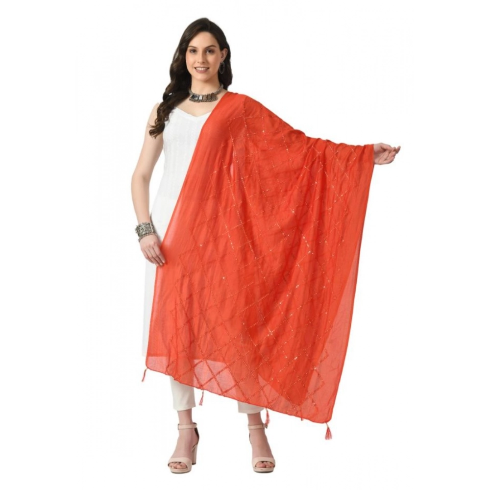 Generic Women's Chanderi Self Design Dupatta (Orange, Length:Â Free Size)