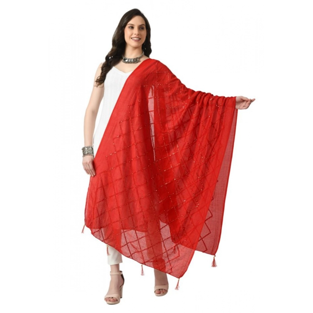 Generic Women's Chanderi Self Design Dupatta (Red, Length:Â Free Size)