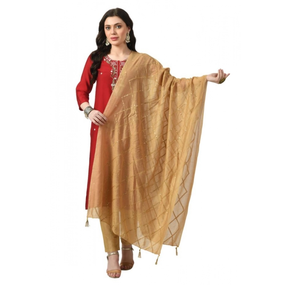 Generic Women's Chanderi Self Design Dupatta (Gold, Length:Â Free Size)