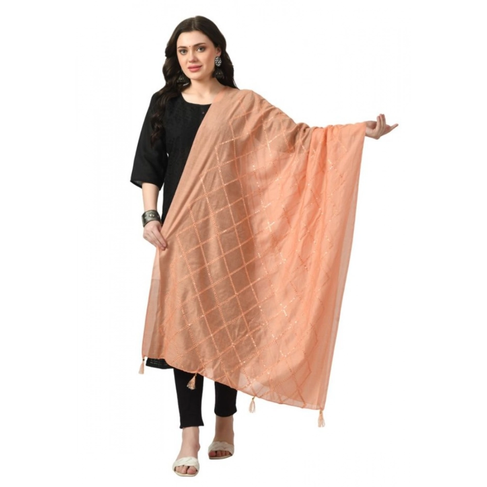 Generic Women's Chanderi Self Design Dupatta (Peach, Length:Â Free Size)