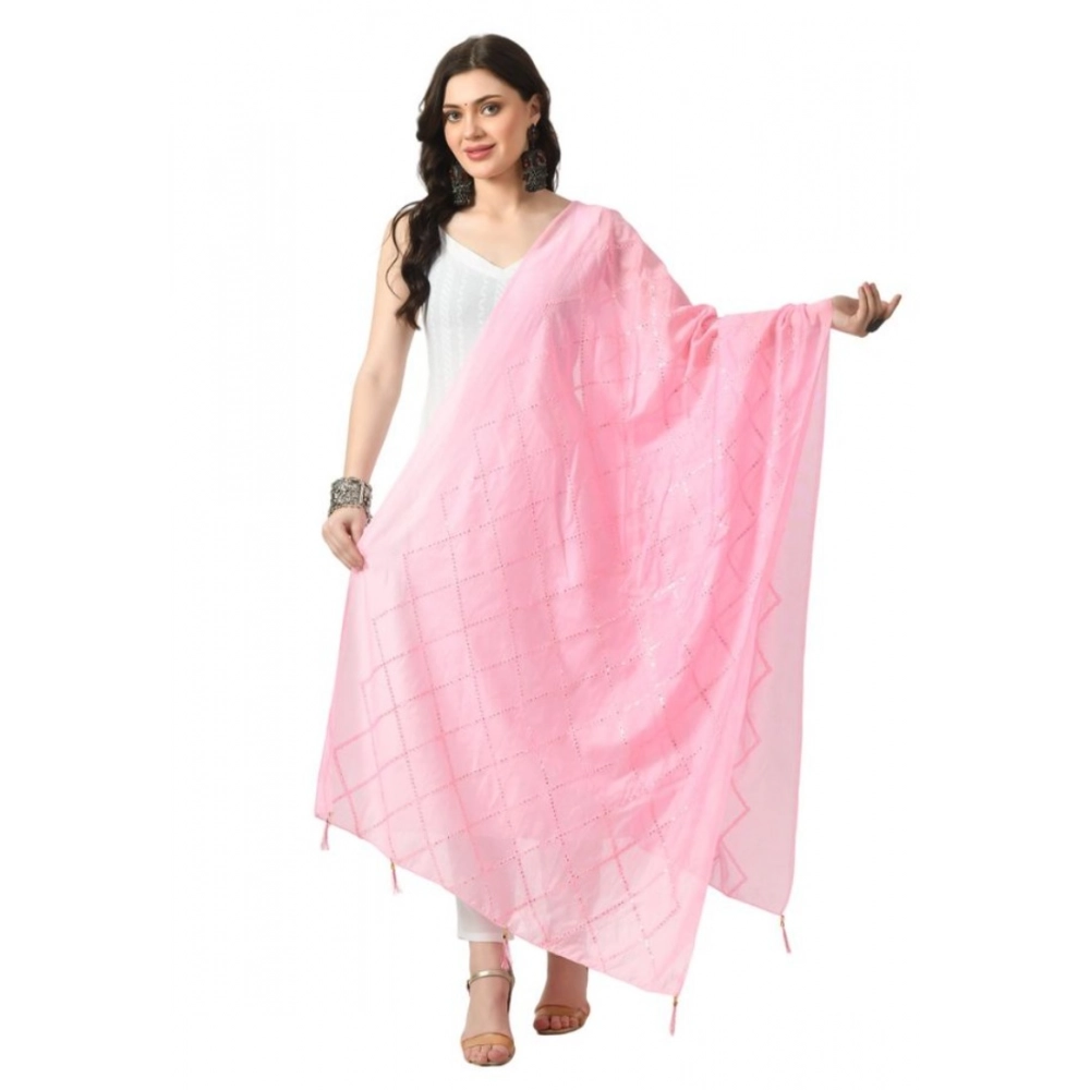 Generic Women's Chanderi Self Design Dupatta (Pink, Length:Â Free Size)