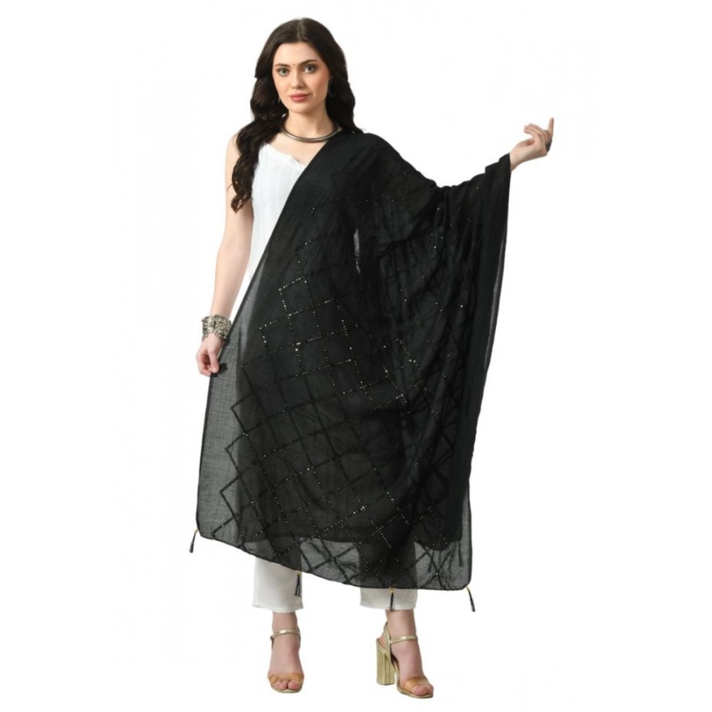 Generic Women's Chanderi Self Design Dupatta (Black, Length:Â Free Size)