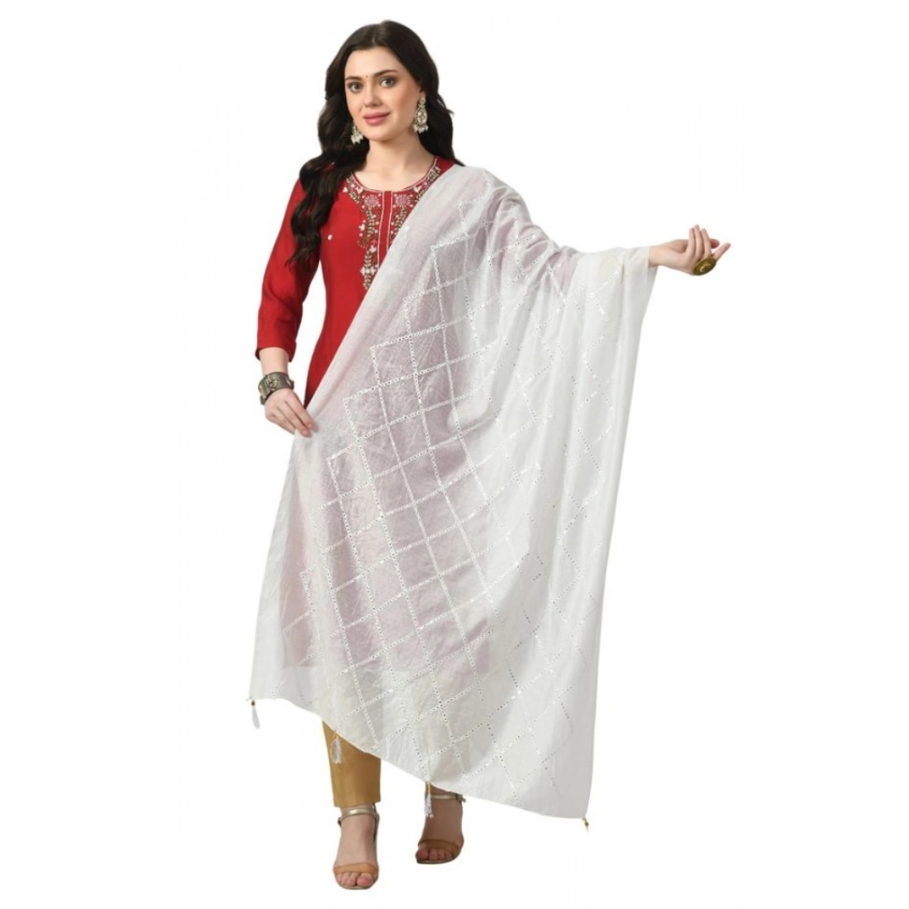 Generic Women's Chanderi Self Design Dupatta (White, Length:Â Free Size)