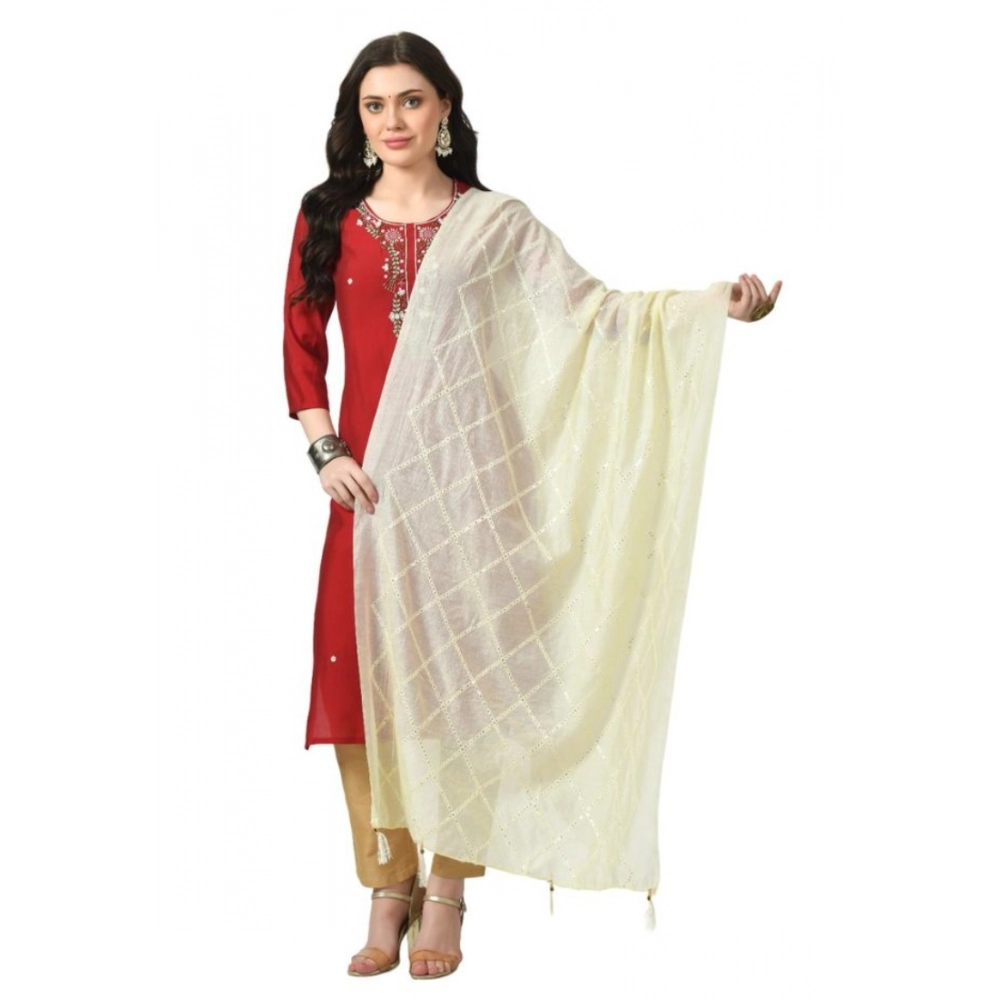 Generic Women's Chanderi Self Design Dupatta (Off White, Length:Â Free Size)
