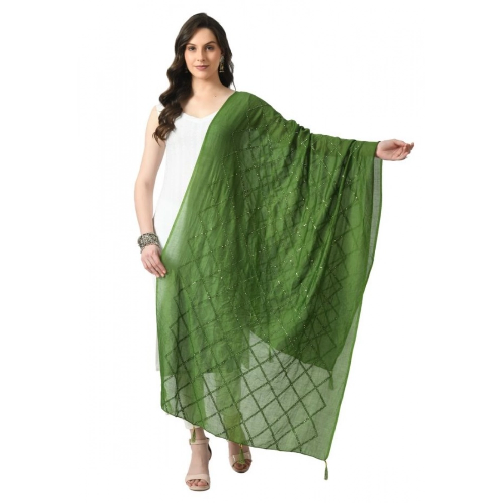 Generic Women's Chanderi Self Design Dupatta (Mehandi, Length:Â Free Size)