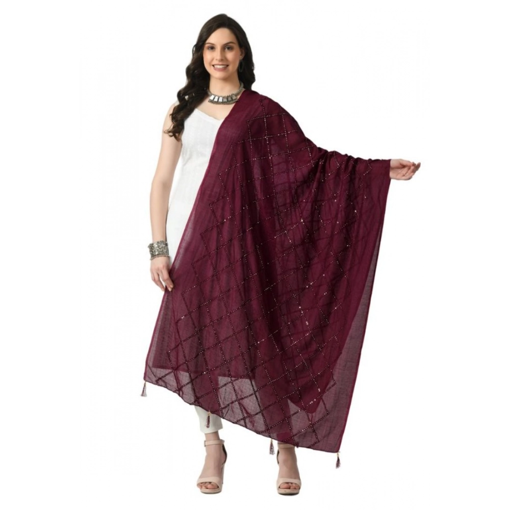 Generic Women's Chanderi Self Design Dupatta (Wine, Length:Â Free Size)