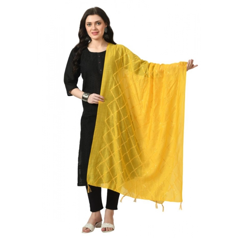 Generic Women's Chanderi Self Design Dupatta (Yellow, Length:Â Free Size)