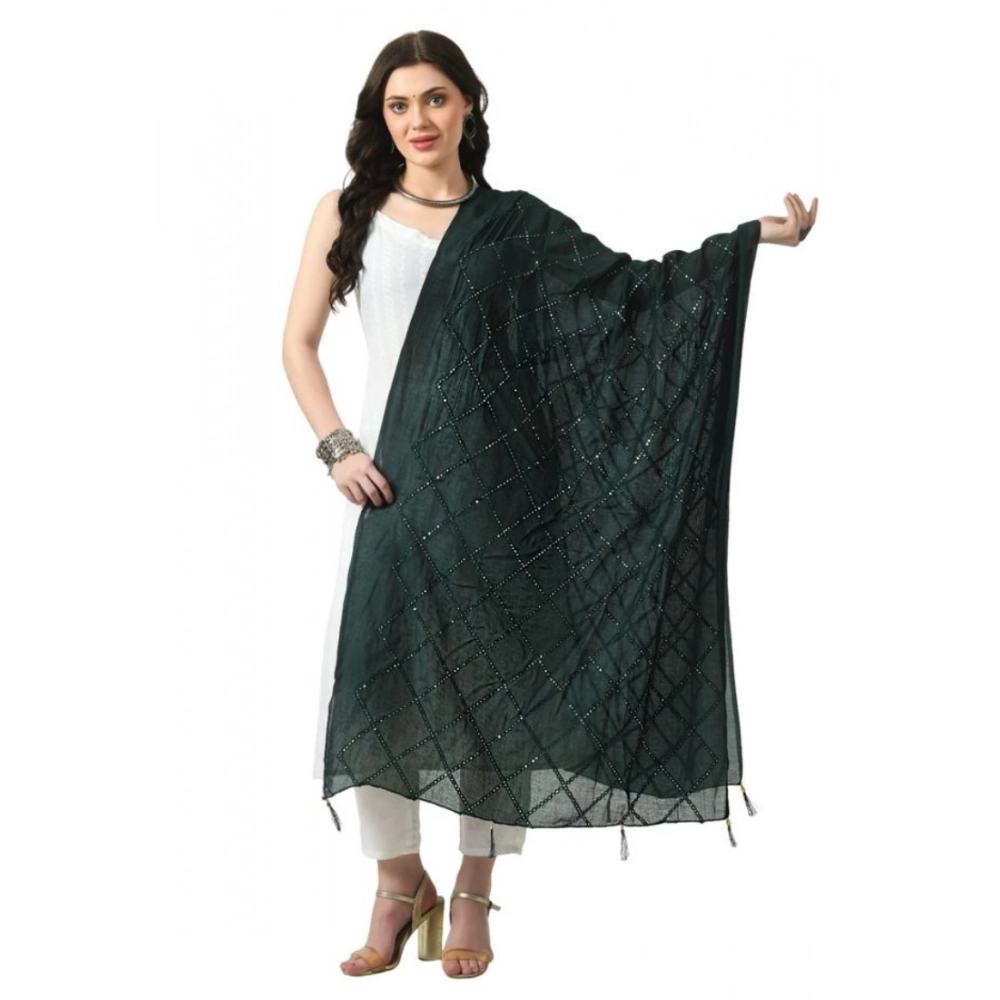 Generic Women's Chanderi Self Design Dupatta (Green, Length:Â Free Size)