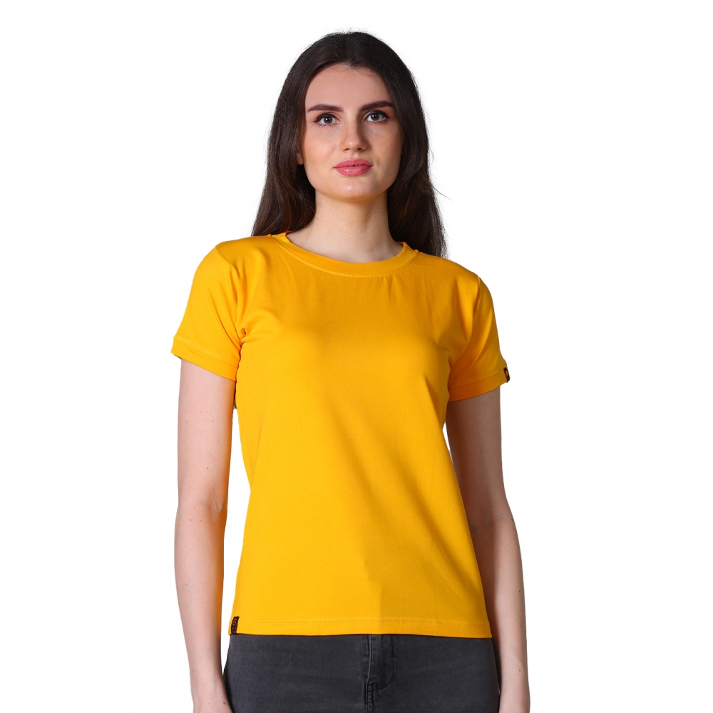 Generic Women's Cotton Blended Solid Round Neck Half Sleeve T-Shirt (Mustard)