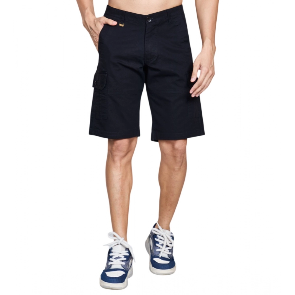 Generic Men's Casual Cotton Solid Knee Length Cargo Shorts (Black)