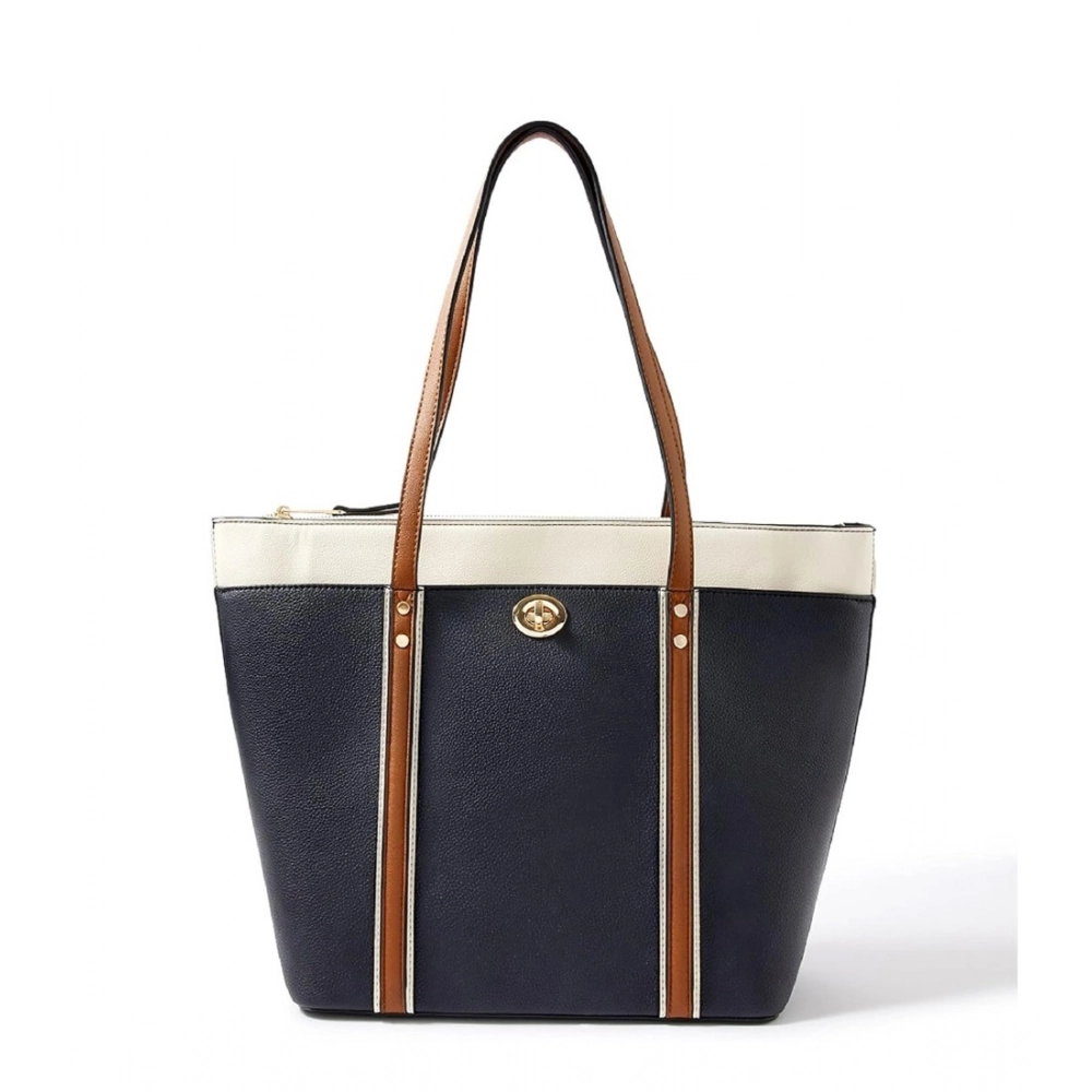 Generic Women's Faux Leather Large Shoulder Zipper Handbag (Dark Blue)