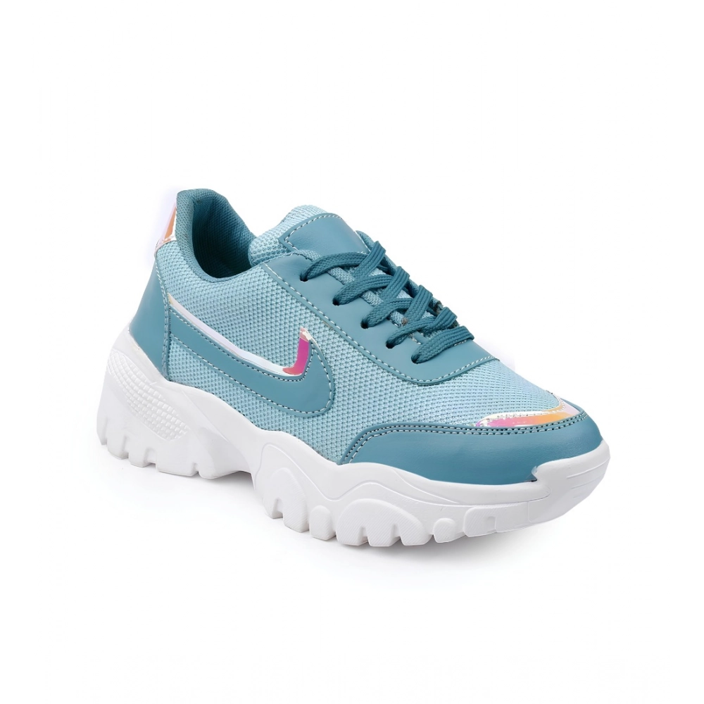 Generic Women's Casual Mesh Printed Lace-Ups Shoes (Blue)