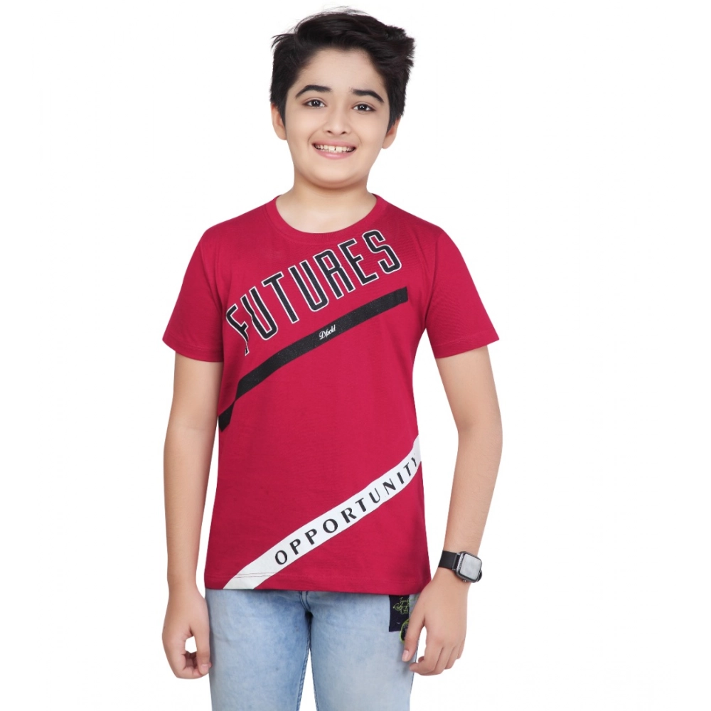 Generic Boy's Cotton Grapic Printed Round Neck T-Shirt (Marron)