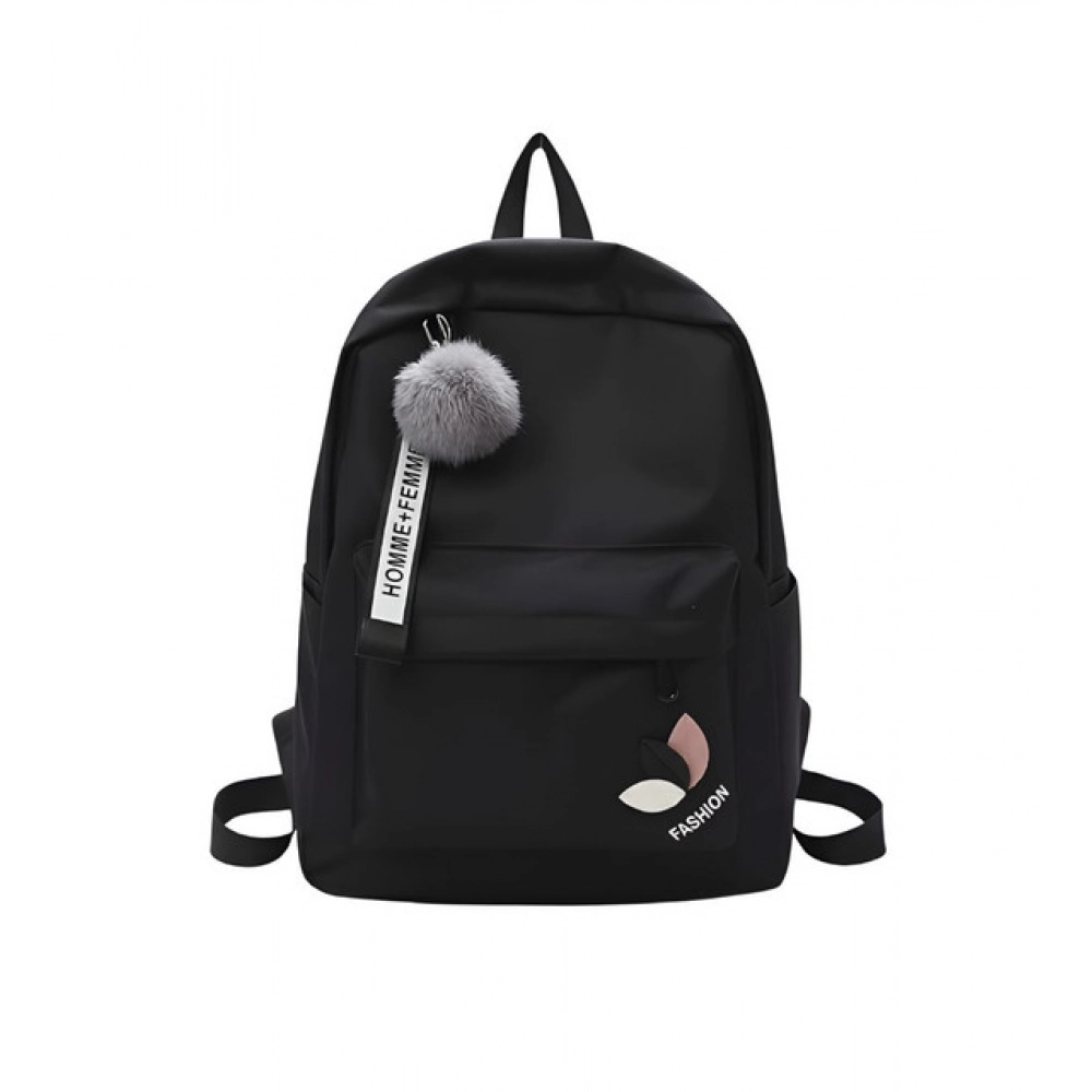 Generic Unisex PU Leather Solid Medium Zipper Backpack (Black)